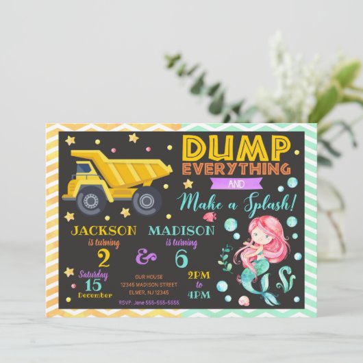 Invitation d'anniversaire conjointe de la construc (Debout devant)