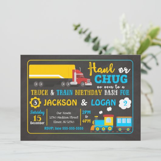 Invitation d'anniversaire conjointe de semi-camion (Debout devant)