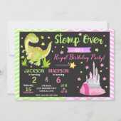 Invitation d'anniversaire conjointe dinosaure et p (Devant)