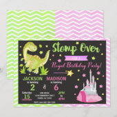 Invitation d'anniversaire conjointe dinosaure et p (Devant / Derrière)