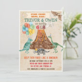 Invitation d'anniversaire conjointe double dinosau (Debout devant)