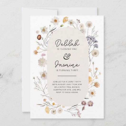 Invitation d'anniversaire conjointe fleur sauvage  (Devant)