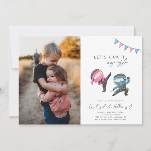 Invitation d'anniversaire conjointe Ninja | Annive (Devant)