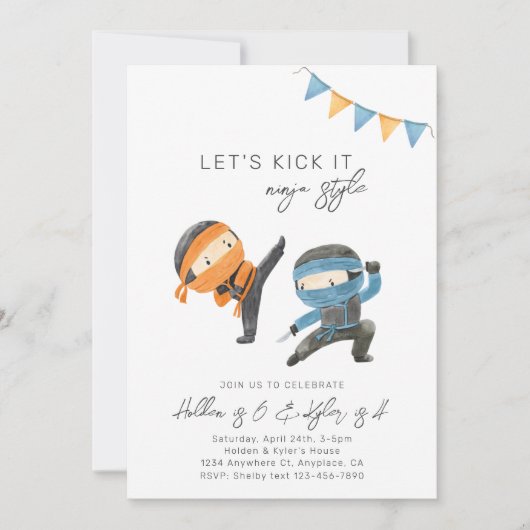 Invitation d'anniversaire conjointe Ninja | Annive (Devant)