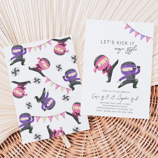 Invitation d'anniversaire conjointe Ninja | Girl N