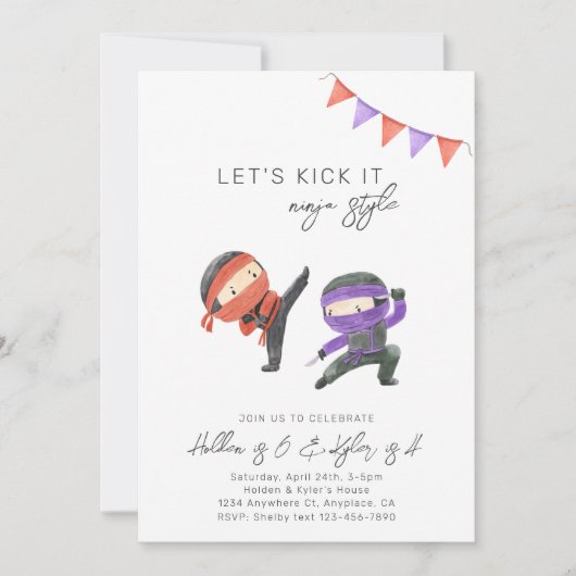 Invitation d'anniversaire conjointe Ninja | Karate (Devant)