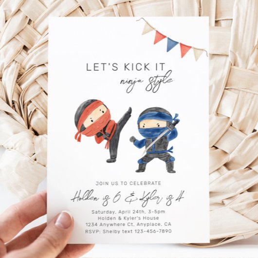 Invitation d'anniversaire conjointe Ninja | Karate
