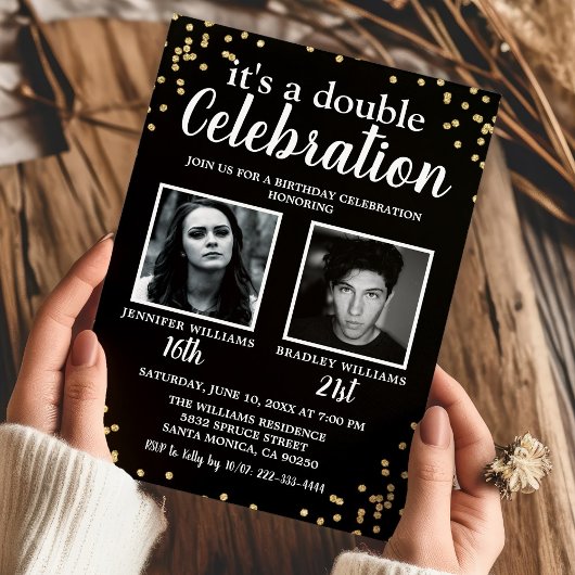 Invitation d'anniversaire conjointe Photo Or Noir