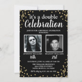 Invitation d'anniversaire conjointe Photo Or Noir (Devant)