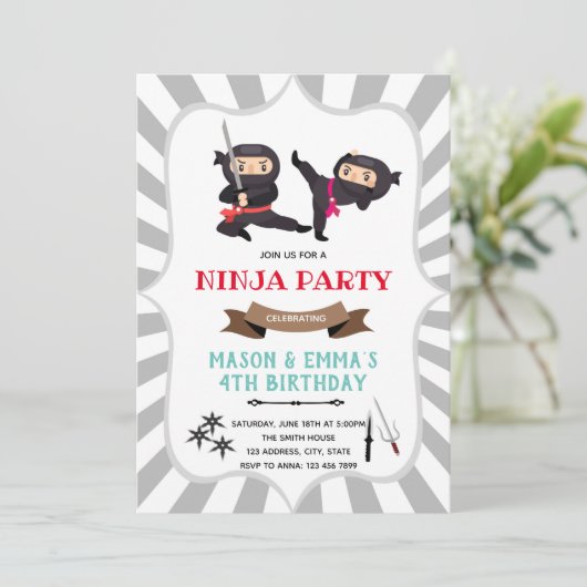 Invitation d'anniversaire conjointe pour garçon et (Debout devant)