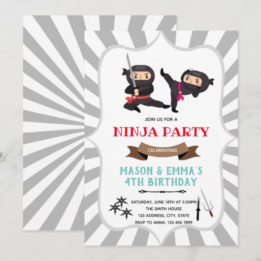 Invitation d'anniversaire conjointe pour garçon et (Devant / Derrière)