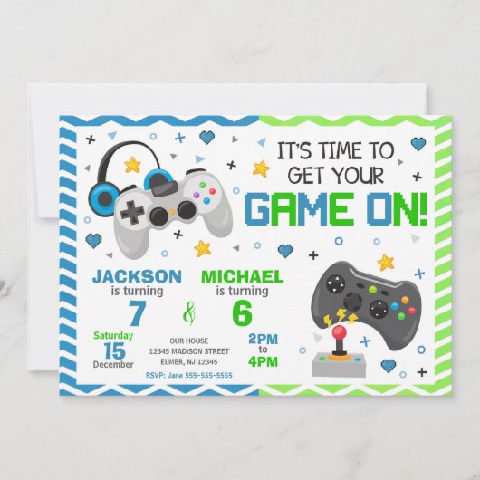 Invitation d'anniversaire conjointe pour jeu vidéo (Devant)