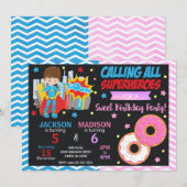 Invitation d'anniversaire conjointe Super-héros &  (Devant / Derrière)