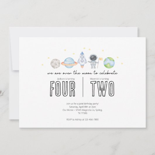 Invitation d'anniversaire conjointe - Thème spatia (Devant)