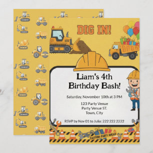 Invitation d'anniversaire Construction 4e annivers