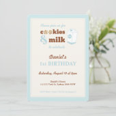 Invitation d'anniversaire Cookies et Lait, Bleu (Debout devant)
