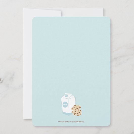 Invitation d'anniversaire Cookies et Lait, Bleu (Dos)