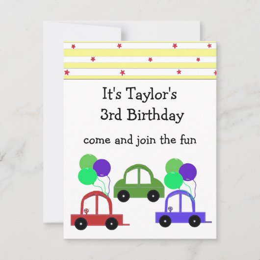 Invitation d'anniversaire Cool Cars (Devant)