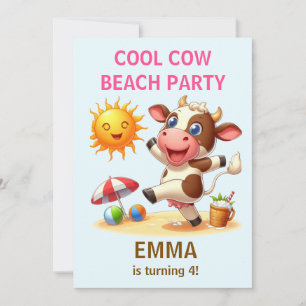 Invitation d'anniversaire Cool Cow Beach Party É