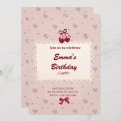 Invitation d'anniversaire Coquette avec un joli nœ (Devant / Derrière)