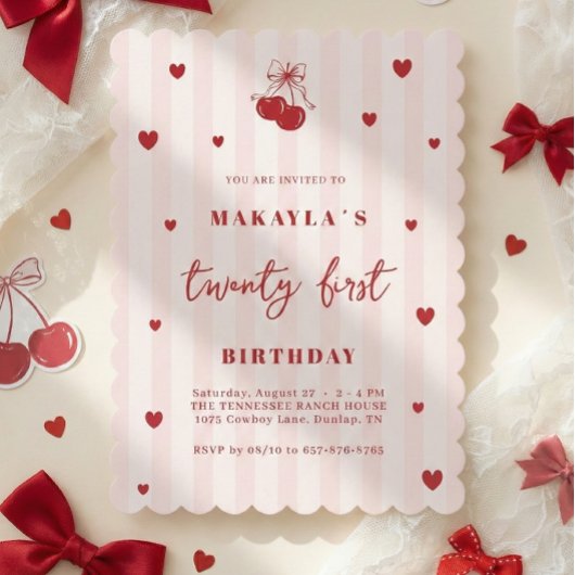 Invitation d'anniversaire Coquette Cherry 21 ans