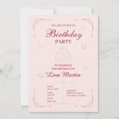 Invitation d'anniversaire Coquette Rose (Devant)