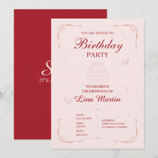 Invitation d'anniversaire Coquette Rose