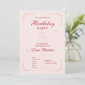 Invitation d'anniversaire Coquette Rose (Debout devant)