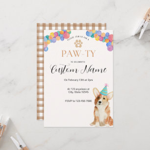 Invitation d'anniversaire Corgi Paw-ty
