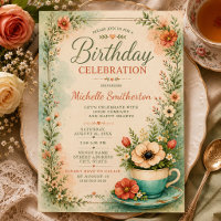 Invitation d'anniversaire Cottagecore Tasse à Thé
