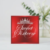 Invitation d'anniversaire Couronne de diamants rou (Debout devant)