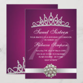 Invitation d'anniversaire Couronne rose Diamants & (Devant / Derrière)