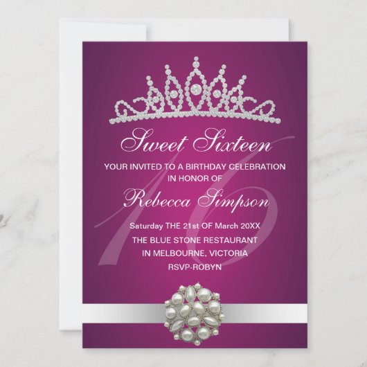 Invitation d'anniversaire Couronne rose Diamants & (Devant)