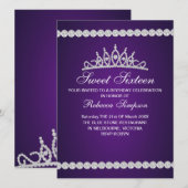 Invitation d'anniversaire Couronne Royale Violette (Devant / Derrière)