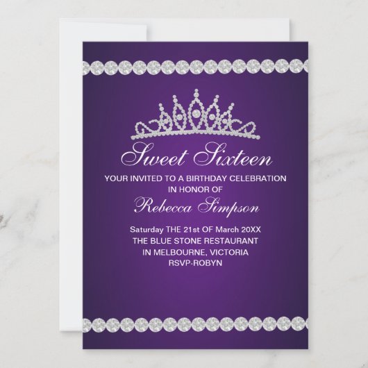 Invitation d'anniversaire Couronne Royale Violette (Devant)