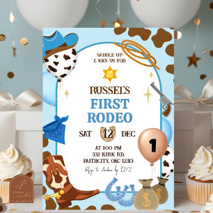 Invitation d'anniversaire Cowboy Bleu