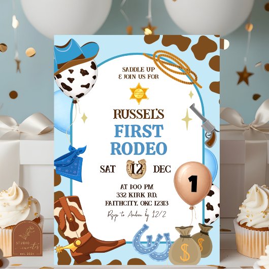Invitation d'anniversaire Cowboy Bleu