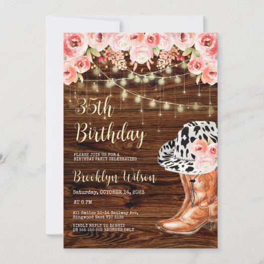 Invitation d'anniversaire Cowboy Boots et chapeau (Devant)