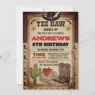 Invitation d'anniversaire Cowboy personnel et Lass