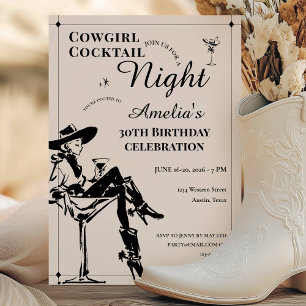 Invitation d'anniversaire Cowgirl Cocktail Night