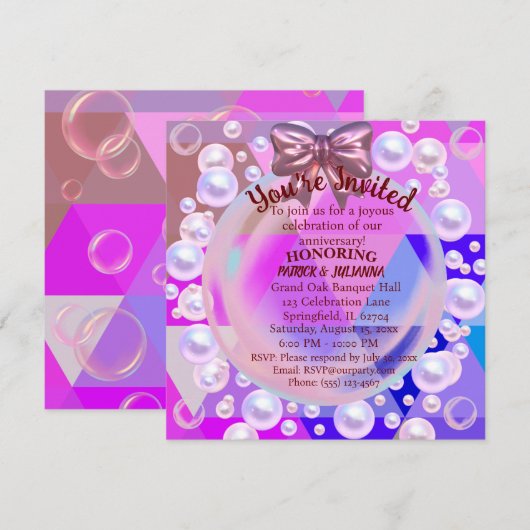 Invitation d'anniversaire cristal chaud abstrait v (Devant / Derrière)