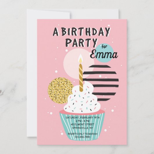 Invitation d'anniversaire Cupcake (Devant)