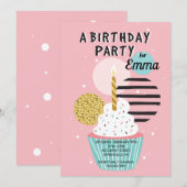 Invitation d'anniversaire Cupcake (Devant / Derrière)