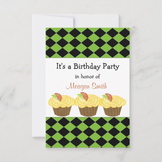 Invitation d'anniversaire Cupcake au citron (Devant)