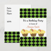 Invitation d'anniversaire Cupcake au citron (Devant / Derrière)