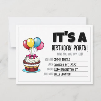 Invitation d'anniversaire Cupcake Ballon Coloré