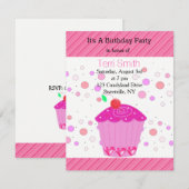 Invitation d'anniversaire Cupcake Cerise Rose (Devant / Derrière)