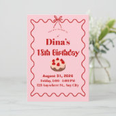 Invitation d'anniversaire Cupcake Fraise Rouge Ros (Debout devant)