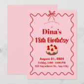 Invitation d'anniversaire Cupcake Fraise Rouge Ros (Devant / Derrière)