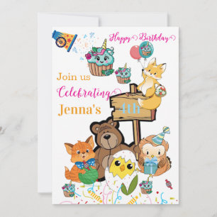 Invitation d'anniversaire Cupcake Ours Renard Oise